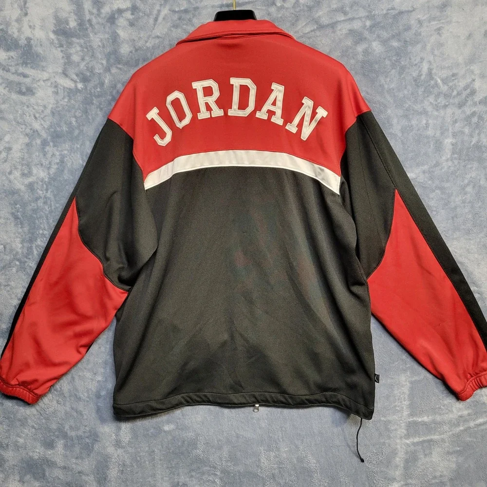 Jordan Track Jacket Full Zip Red Black Athletic Warm Up Coat Spellout Mens Large